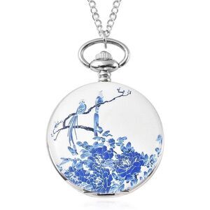 STRADA Peony Flower & Double Magpie Pattern Pocket Watch